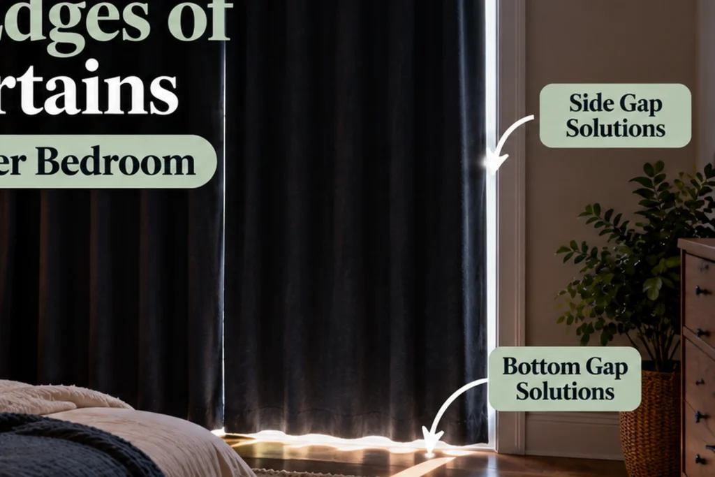 Blackout curtain setup showing side and bottom areas where window light can enter