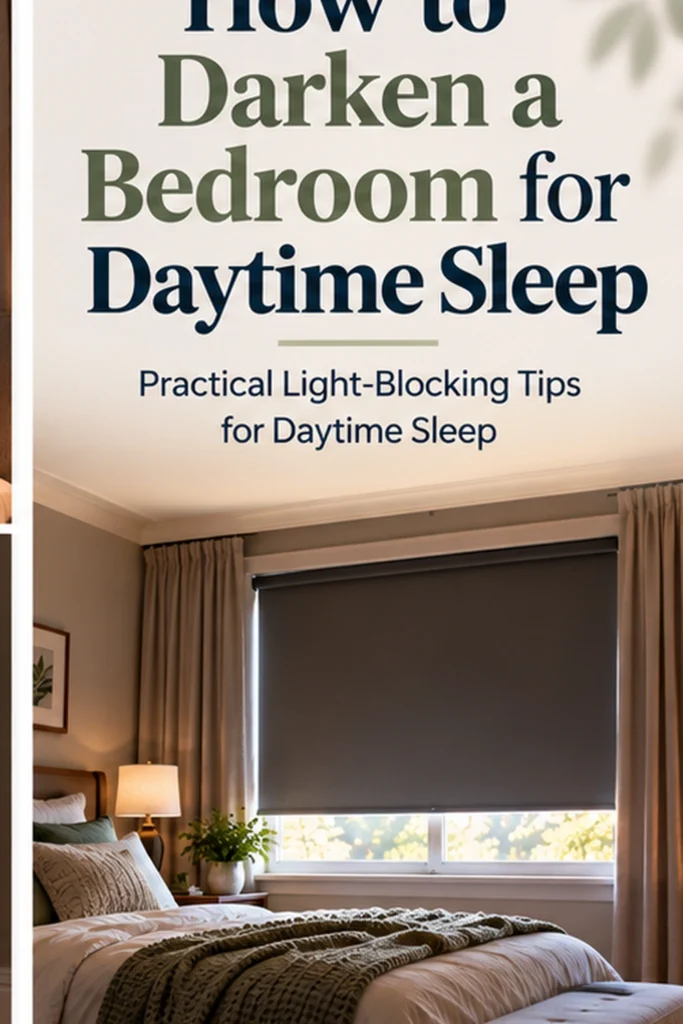 Vertical graphic titled How to Darken a Bedroom for Daytime Sleep