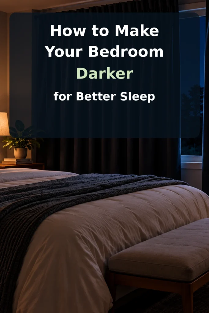 Vertical bedroom graphic titled How to Make Your Bedroom Darker for Better Sleep