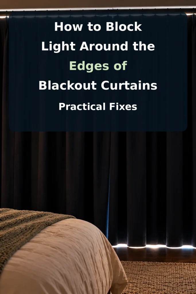 Blackout curtains with visible light leaking around the top, sides, and bottom in a bedroom