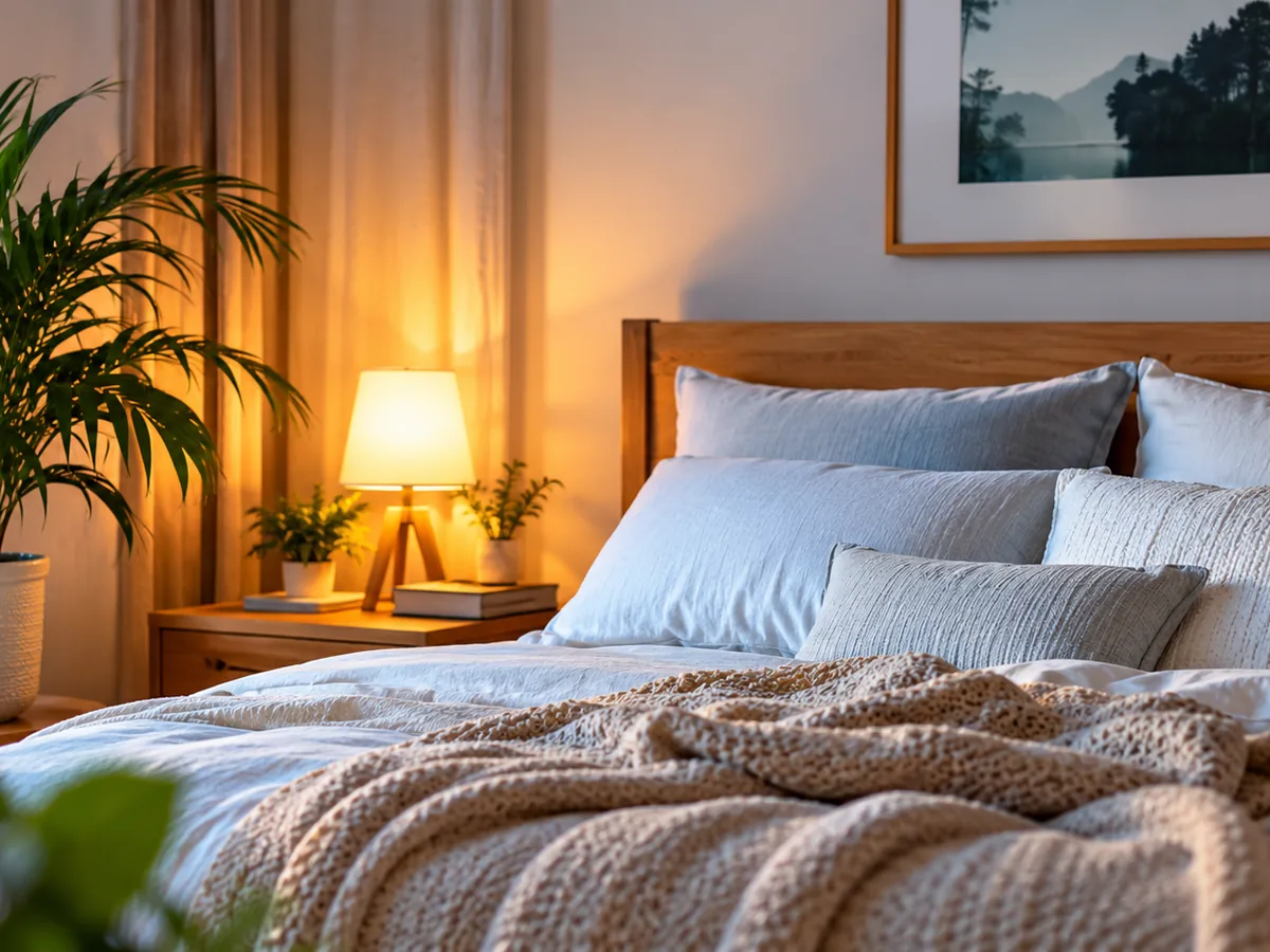 Peaceful bedroom environment with natural light