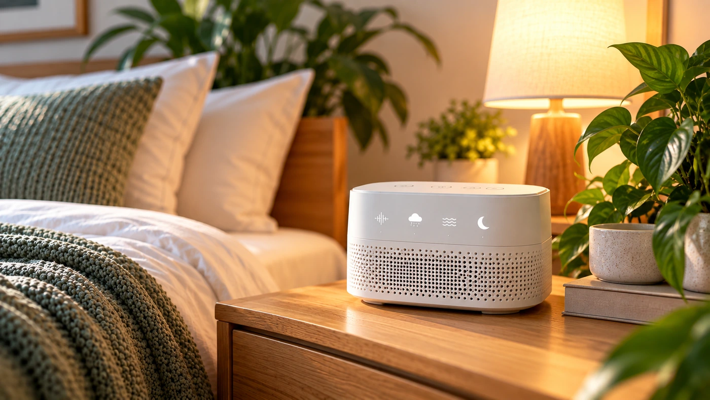 White noise machine in a peaceful bedroom