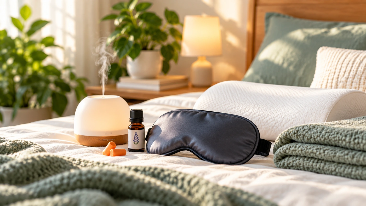 Sleep accessories including eye mask and relaxation products
