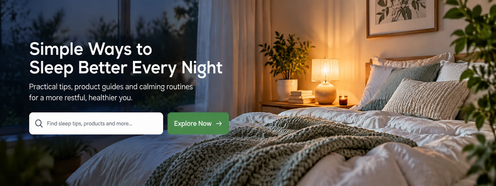 Cozy bedroom banner for sleep tips and guides